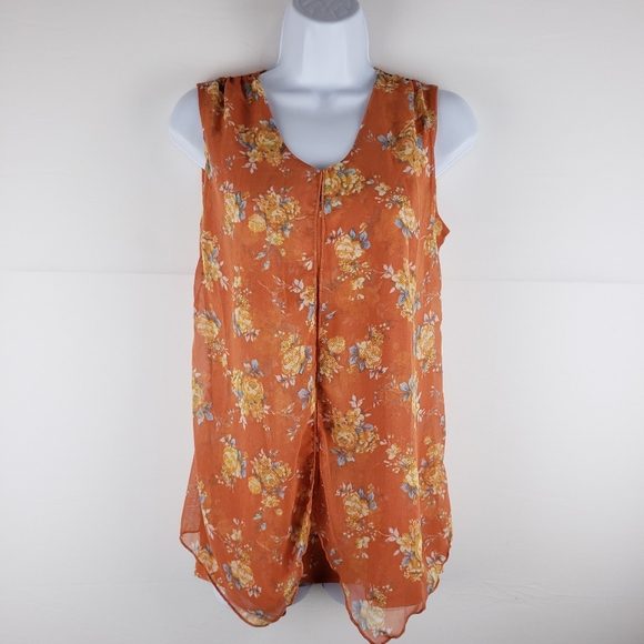 NWT Adele & May Floral Orange Tank Size Small - Picture 1 of 6
